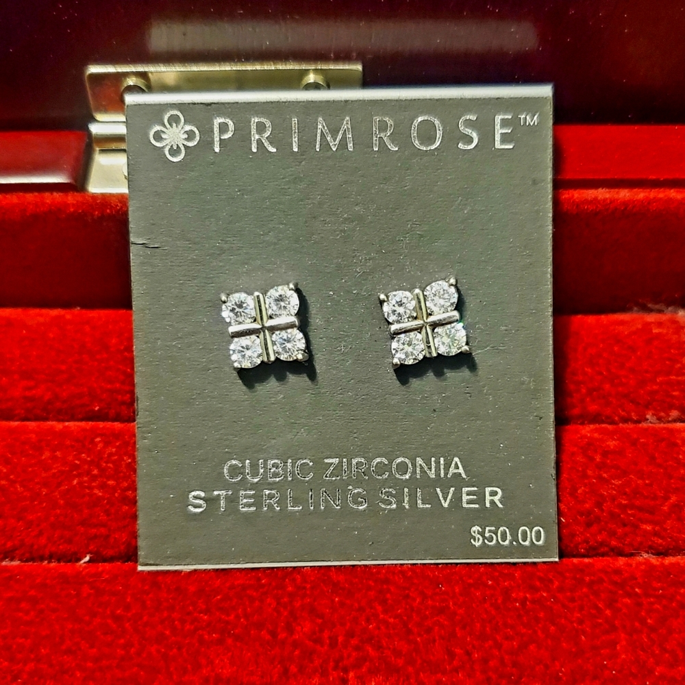 Primrose Cubic Zirconia Sterling Silver Earrings, Beautiful